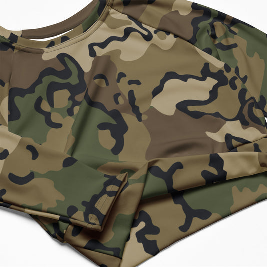 Alaska Chocolate Chip Multi-terrain CAMO Womens Long-Sleeve Crop Top