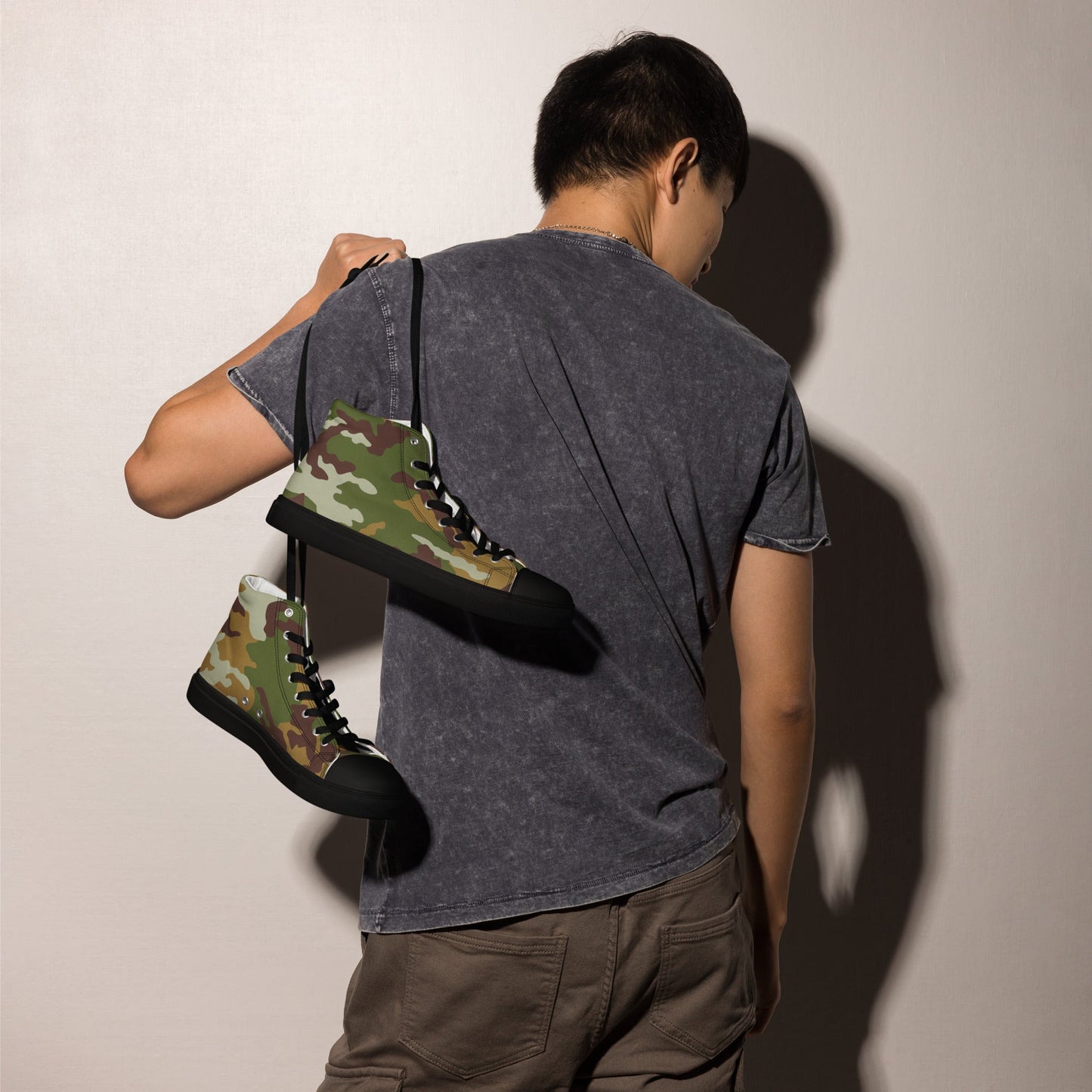 American M81 Olive Brush Woodland CAMO Mens high top canvas shoes - High Top Canvas Shoes