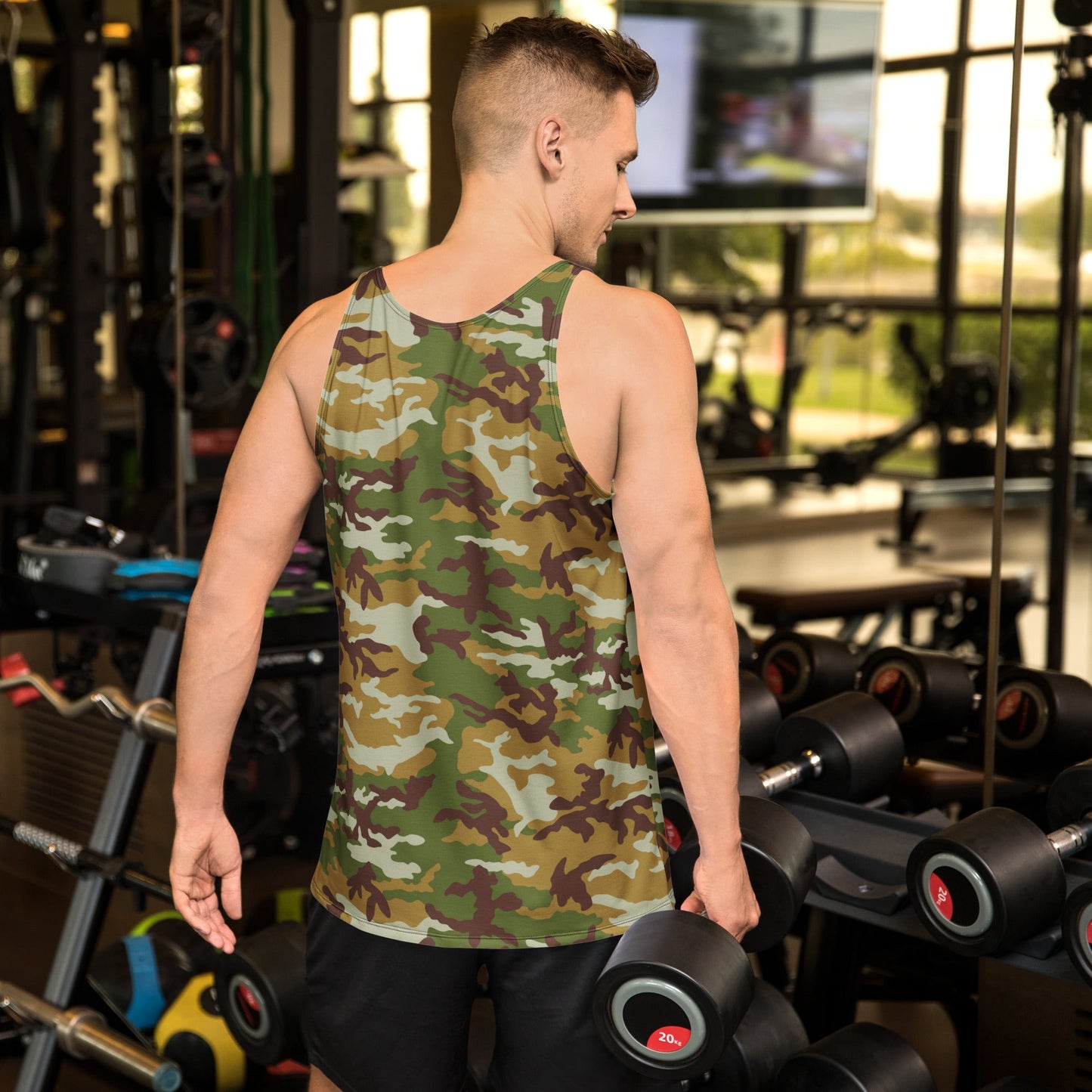 American M81 Olive Brush Woodland CAMO Unisex Tank Top - Tops