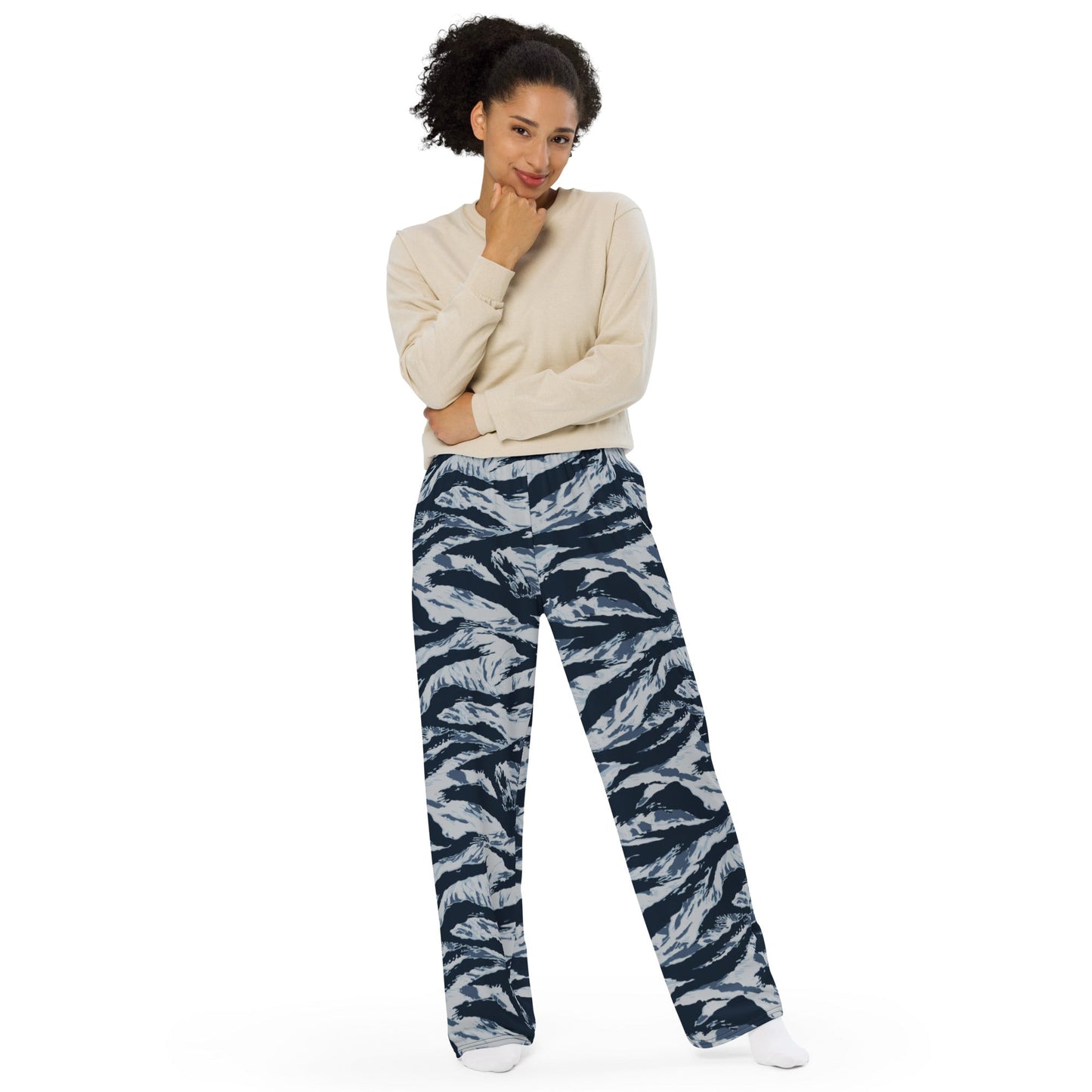 American Tiger Stripe Blue Frost CAMO unisex wide-leg pants - Wide-leg Pants