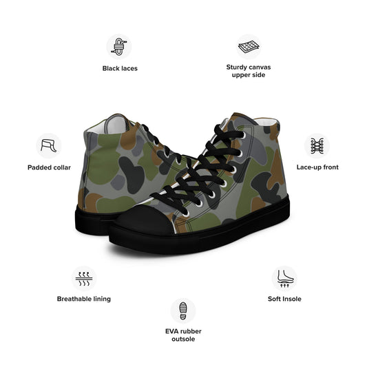 Australian AUSCAM Air Force Disruptive Pattern Uniform (AFDPU) CAMO Mens high top canvas shoes - High Top Canvas Shoes