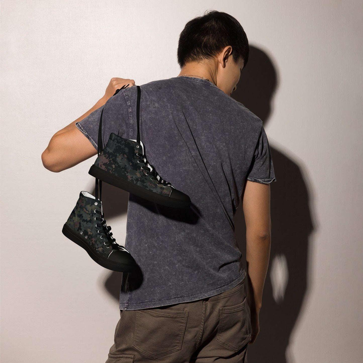 Digital Black Night Rust CAMO Mens High-Top Canvas Shoes