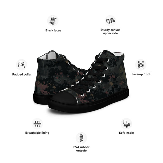 Digital Black Night Rust CAMO Mens high top canvas shoes - High Top Canvas Shoes