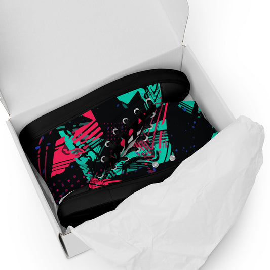 Neon Shatter CAMO Mens High-Top Canvas Shoes
