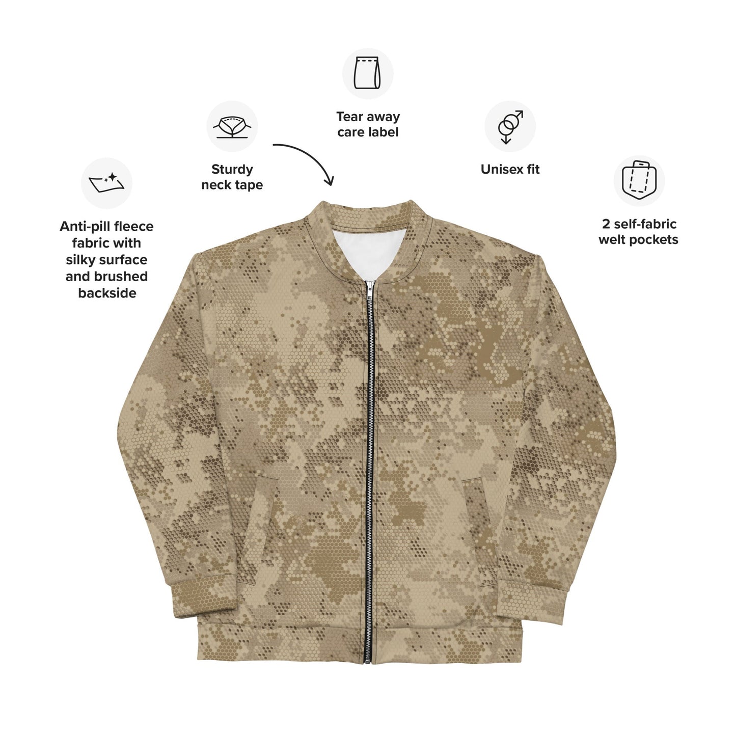 Rattlesnake Hex Desert CAMO Unisex Bomber Jacket - Jackets