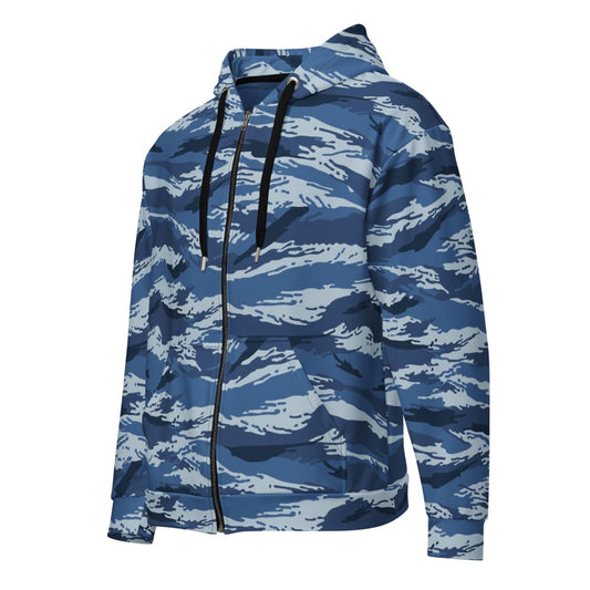 Russian Kamysh ANA Blue Tiger CAMO Unisex zip hoodie - 2XS - Unisex Zip Hoodie