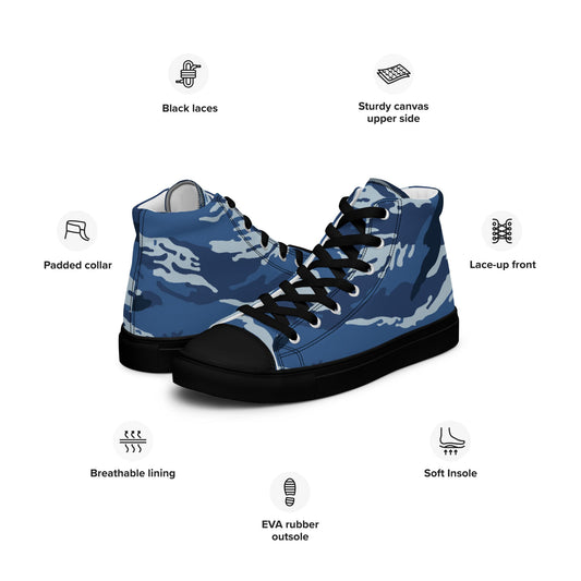 Russian Tiger Stripe Kamysh Blue CAMO Mens high top canvas shoes - High Top Canvas Shoes