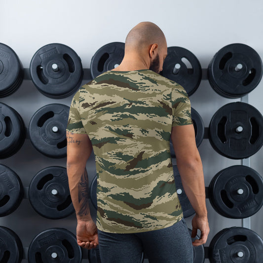 Russian Tiger Stripe Kamysh Green CAMO Mens Athletic T-shirt - T-Shirts