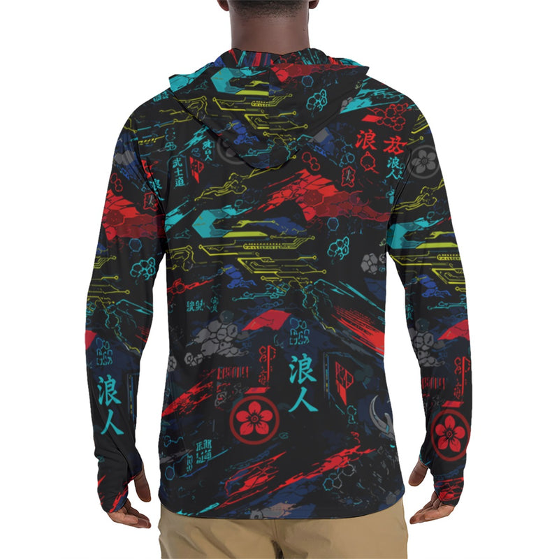 Ronin Neon Wraith Cyber CAMO Mens Sunscreen Sports Hoodie With Thumb Holes