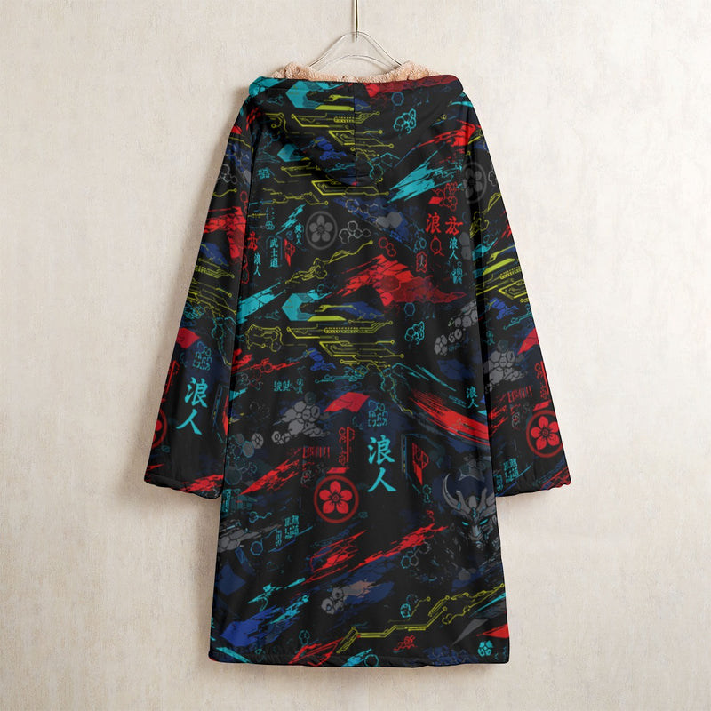 Ronin Neon Wraith Cyber CAMO Men's Horn Button Long Fleece Coat