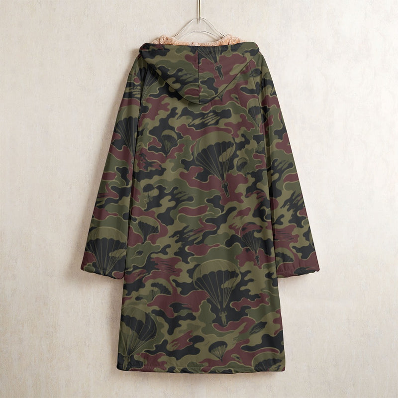 Airborne Maroon Drop CAMO Men's Horn Button Long Fleece Coat