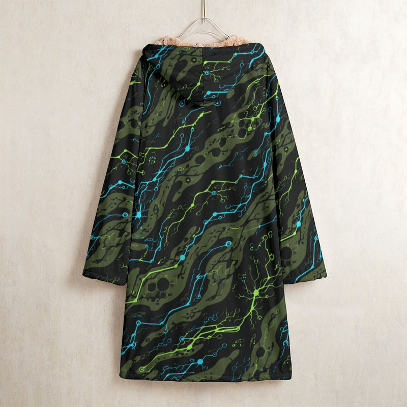 Neuro-Stripe Bio-Neural Night CAMO Men's Horn Button Long Fleece Coat
