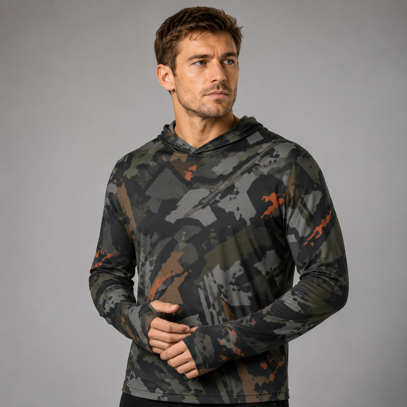 Jager Built by Fire Signature CAMO Mens Sunscreen Sports Hoodie With Thumb Holes