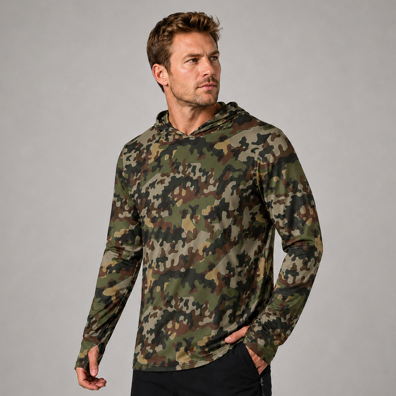Amoeba Alpine Fleck Heritage CAMO Mens Sunscreen Sports Hoodie With Thumb Holes
