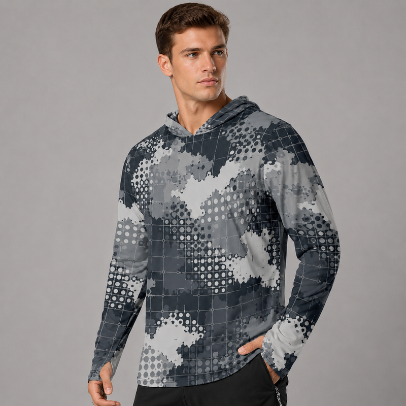 Gridveil Phantom Urban CAMO Mens Sunscreen Sports Hoodie With Thumb Holes