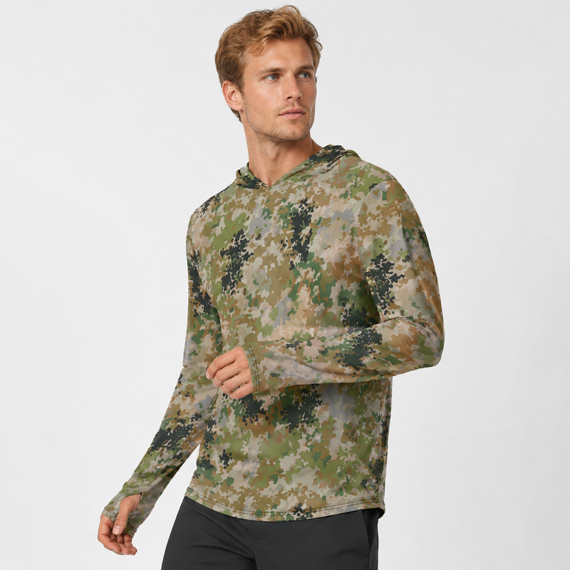 Flecktarn Multitarn Heritage CAMO Mens Sunscreen Sports Hoodie With Thumb Holes
