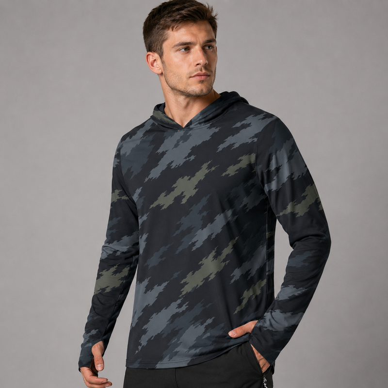 Ghost Ops Nightfall CAMO Mens Sunscreen Sports Hoodie With Thumb Holes