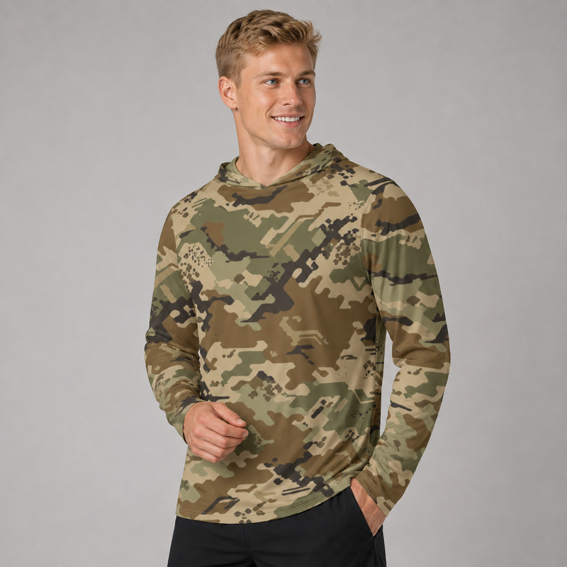 Ghostline Multi-Terrain CAMO Mens Sunscreen Sports Hoodie With Thumb Holes