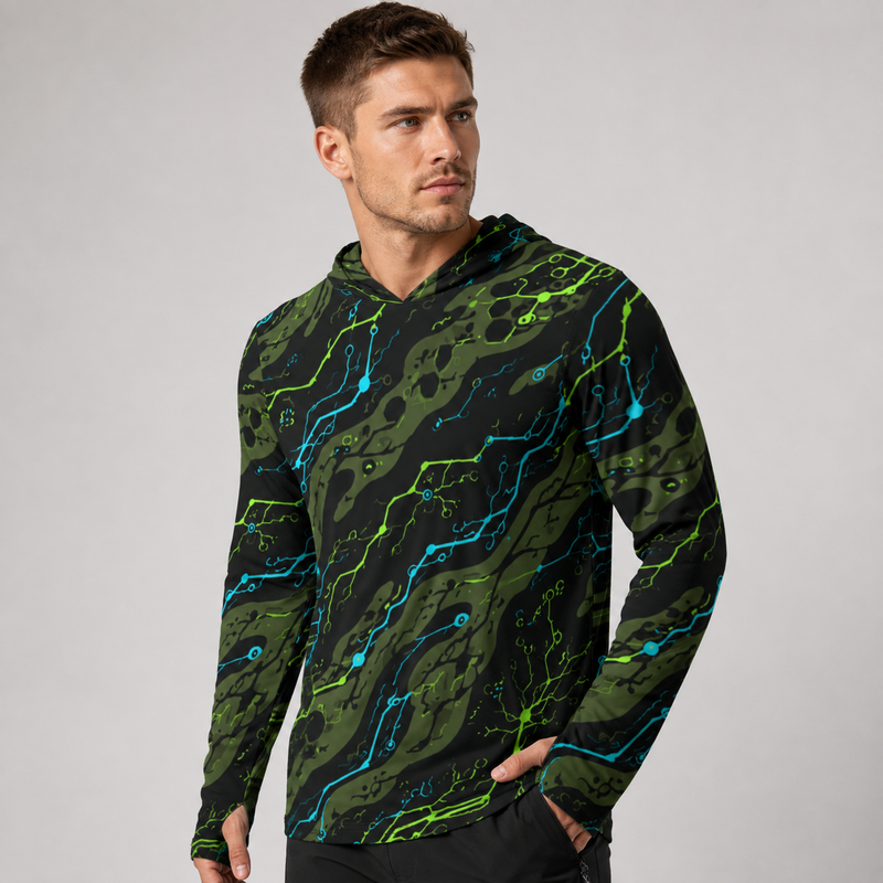 Neuro-Stripe Bio-Neural Night CAMO Mens Sunscreen Sports Hoodie With Thumb Holes