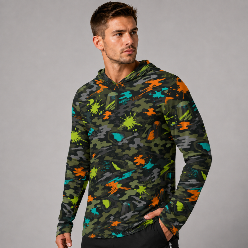 Paintball Impact Strike CAMO Mens Sunscreen Sports Hoodie With Thumb Holes