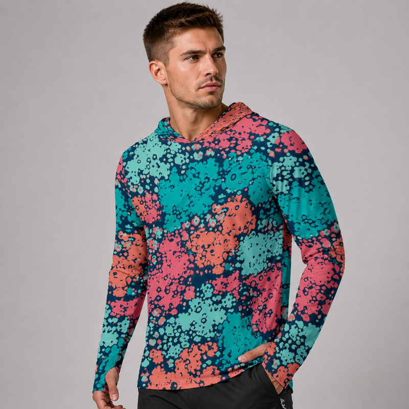 Plane Tree Miami Neon CAMO Mens Sunscreen Sports Hoodie With Thumb Holes