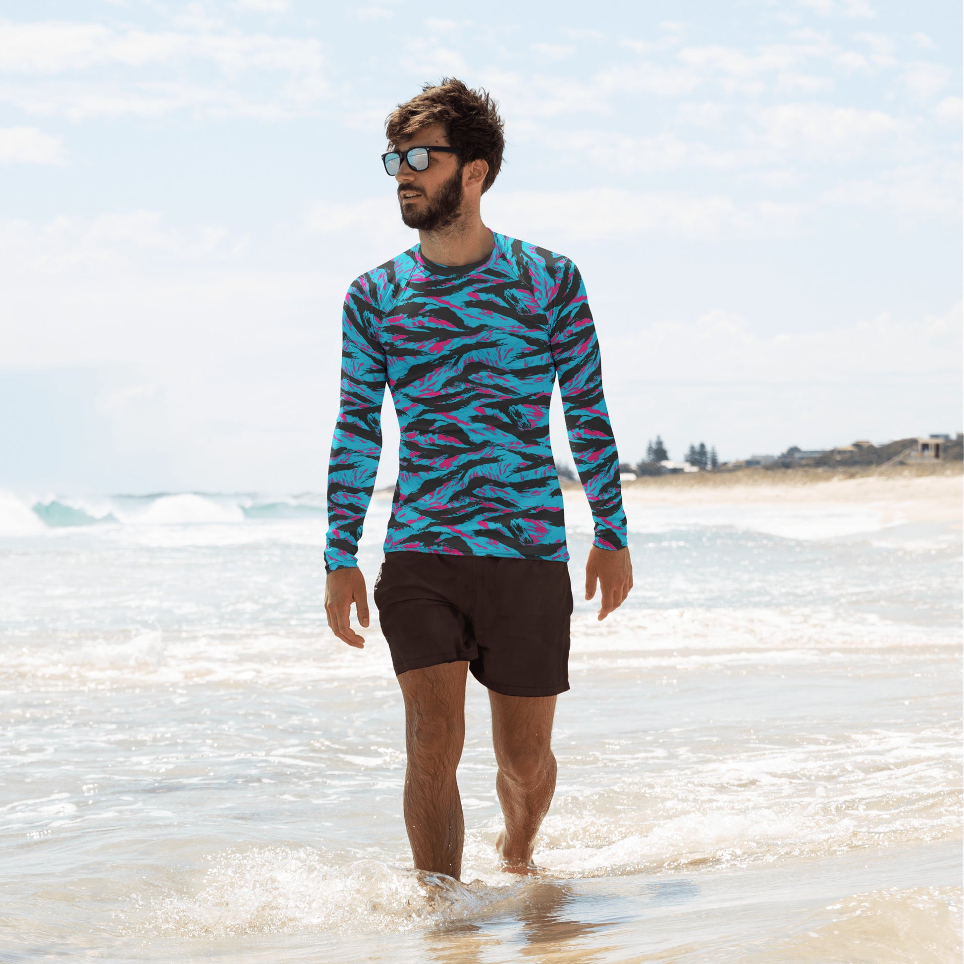 American Miami Vice Tiger Stripe CAMO Mens Long-Sleeve Rash Guard - XS