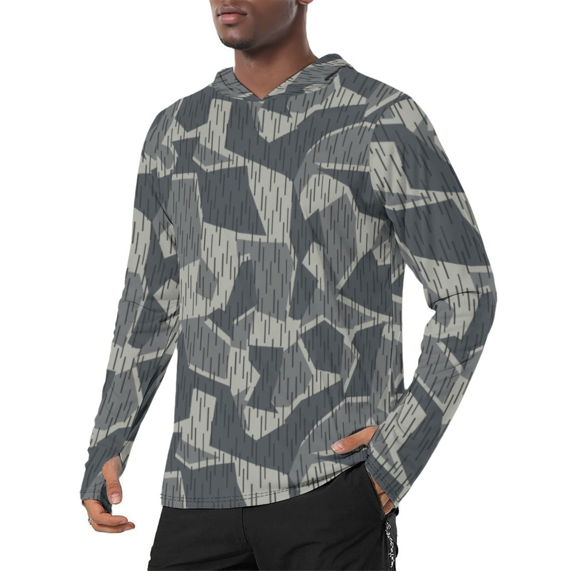 Ad Astra Moon Splittermuster Urban Movie CAMO Mens Sunscreen Sports Hoodie With Thumb Holes - S / White - Hoodies