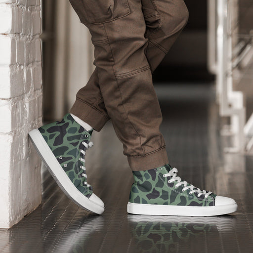 Duck Hunter Woodland Spot CAMO Mens High-Top Canvas Shoes - White / 5