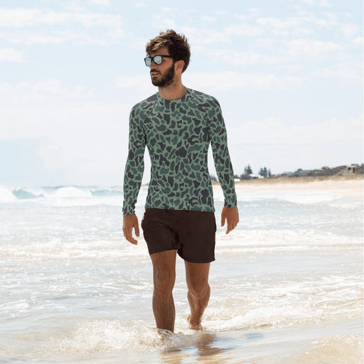 Duck Hunter Woodland Spot CAMO Mens Long-Sleeve Rash Guard - XS