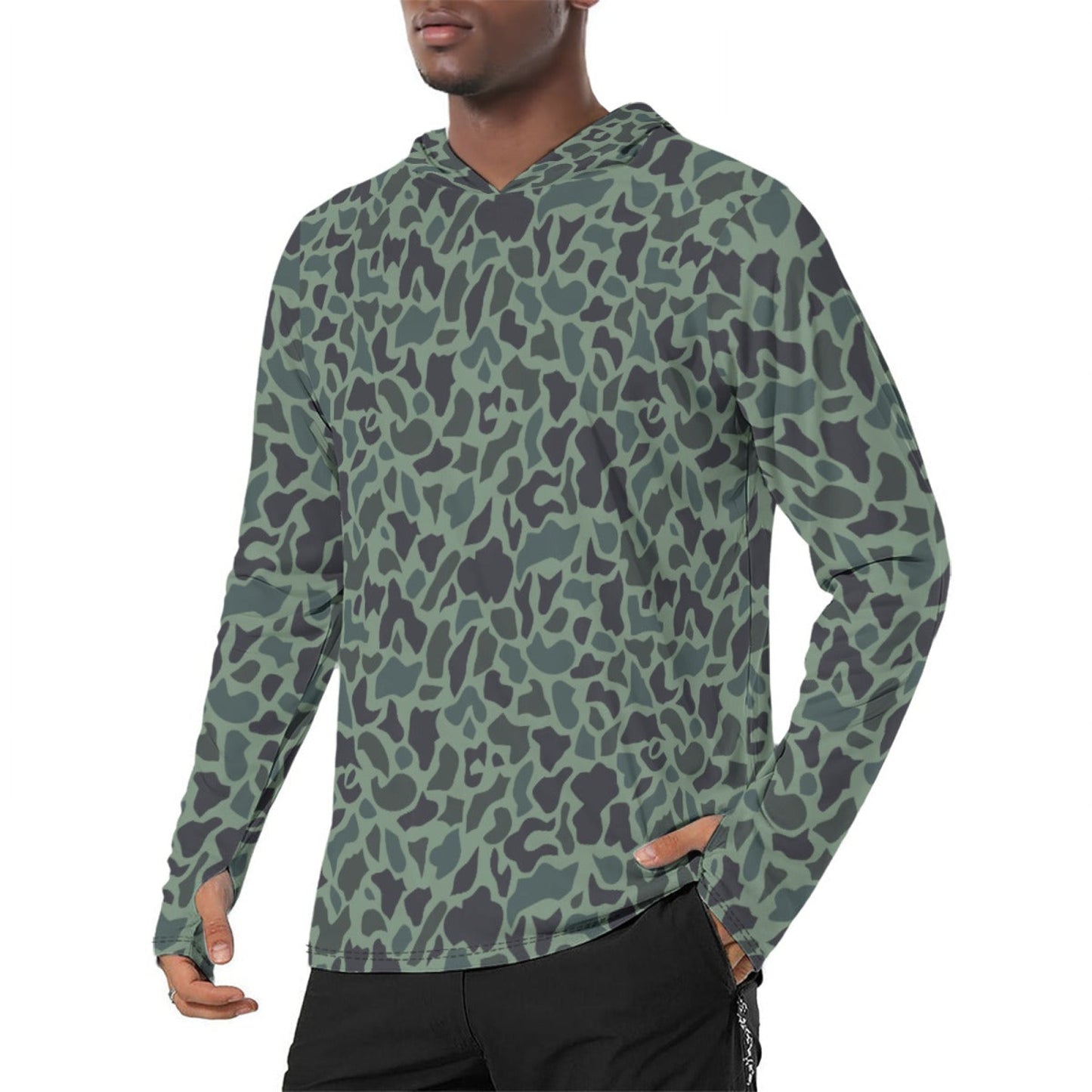 Afghanistan Duck Hunter Northern Alliance Spot CAMO Mens Sunscreen Sports Hoodie With Thumb Holes