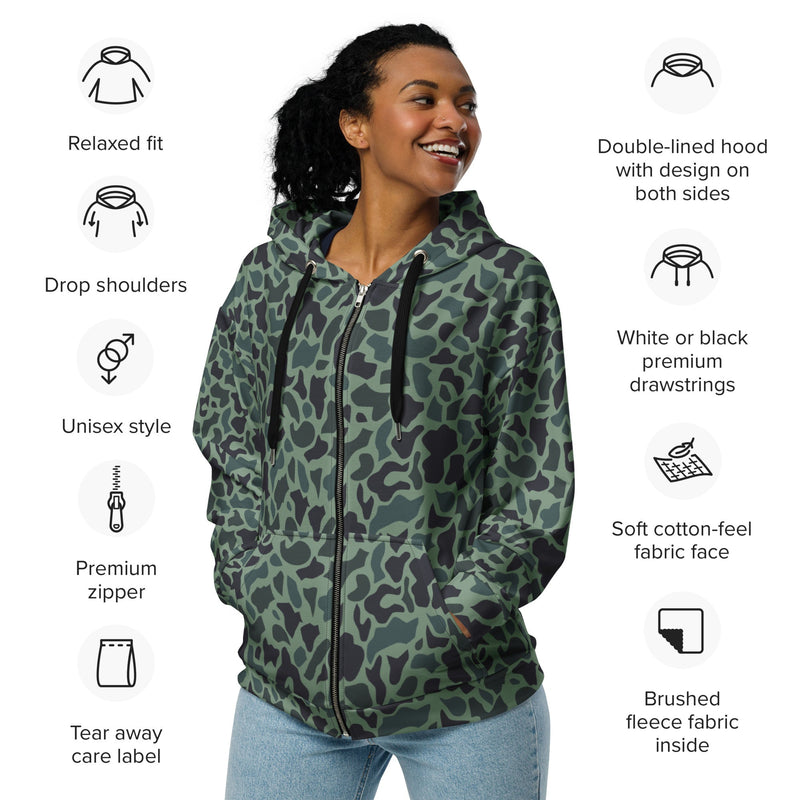 Duck Hunter Woodland Spot CAMO Unisex Zip Hoodie