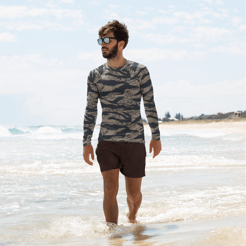 Tiger Stripe Desert Shadow CAMO Long-sleeve Mens Rash Guard - XS