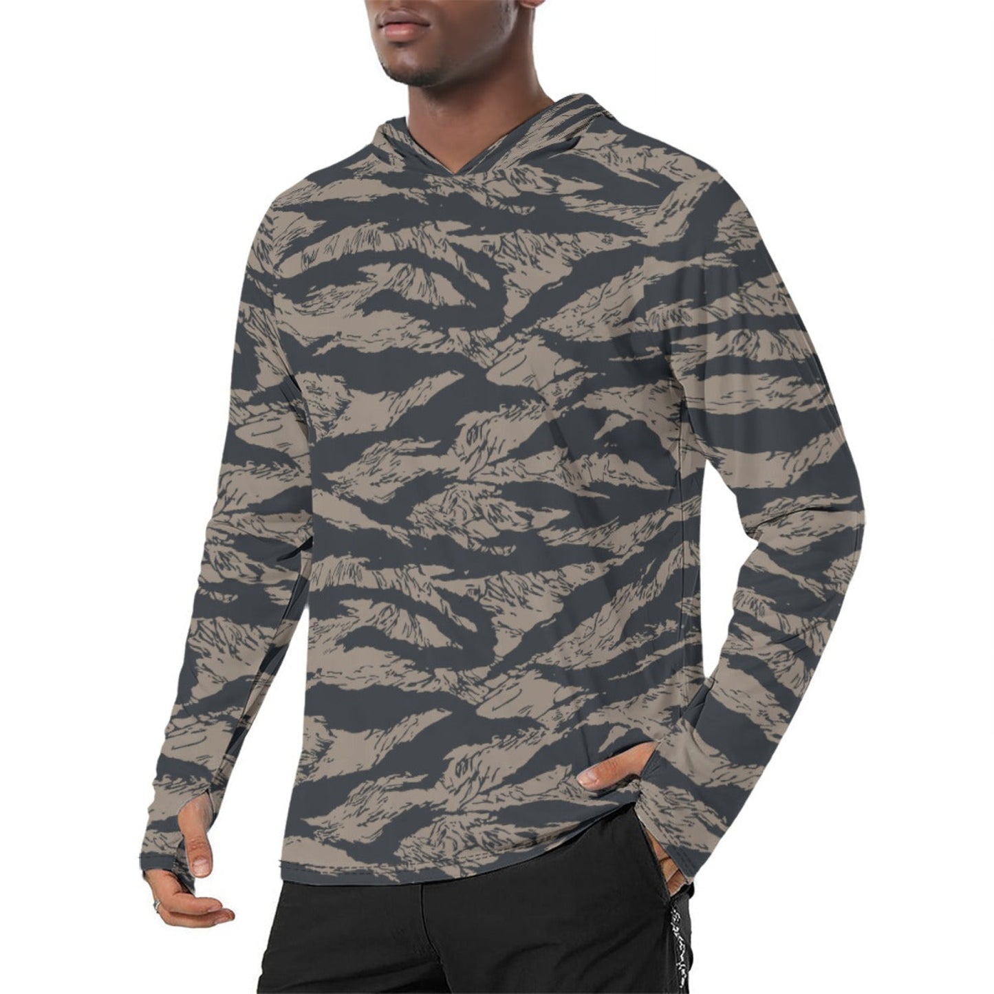 Afghanistan Taliban Special Forces Badri Tiger Stripe CAMO Mens Sunscreen Sports Hoodie With Thumb Holes