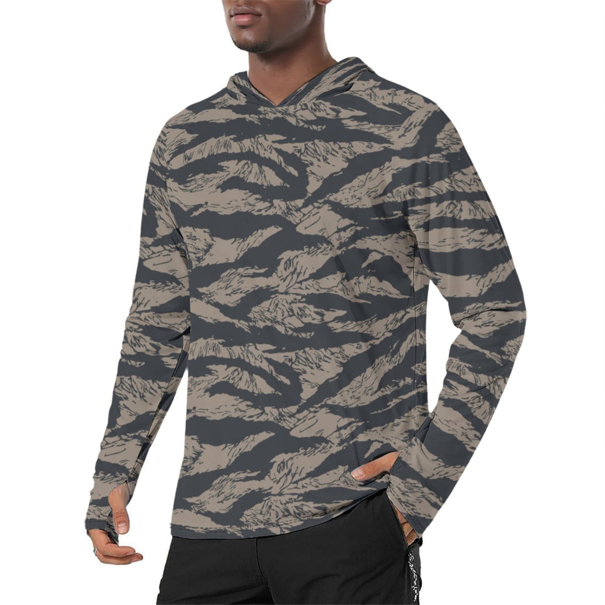 Afghanistan Taliban Special Forces Badri Tiger Stripe CAMO Mens Sunscreen Sports Hoodie With Thumb Holes