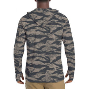 Tiger Stripe Desert Shadow CAMO Mens Sunscreen Sports Hoodie With Thumb Holes - S / White