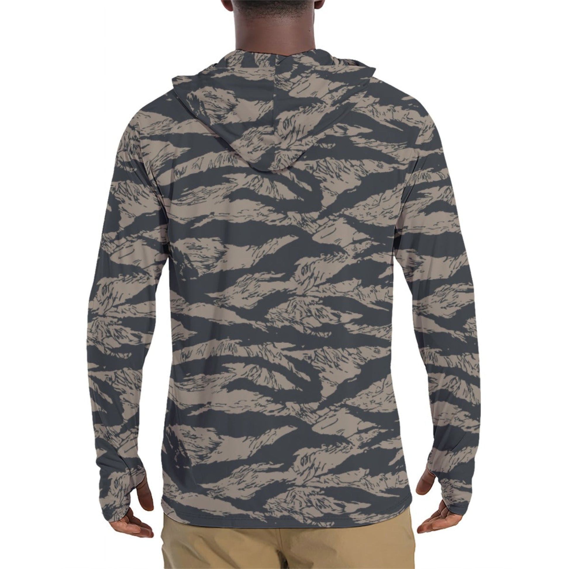 Afghanistan Taliban Special Forces Badri Tiger Stripe CAMO Mens Sunscreen Sports Hoodie With Thumb Holes - S / White