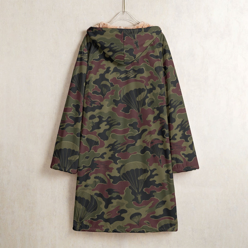 Airborne Maroon Drop CAMO Men’s Horn Button Long Fleece Coat - Jacket