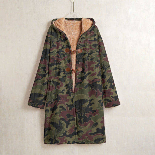 Airborne Maroon Drop CAMO Men’s Horn Button Long Fleece Coat - S / White - Jacket