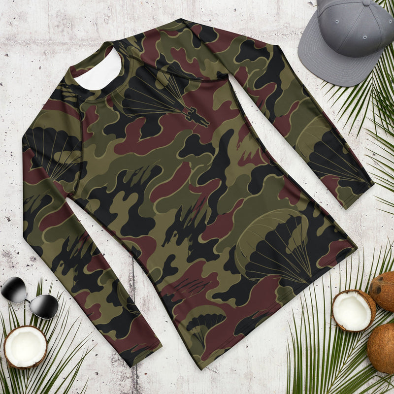 Airborne Maroon Drop CAMO Mens Long-Sleeve Rash Guard - LS