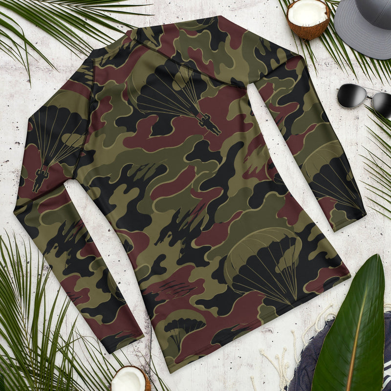 Airborne Maroon Drop CAMO Mens Long-Sleeve Rash Guard - LS