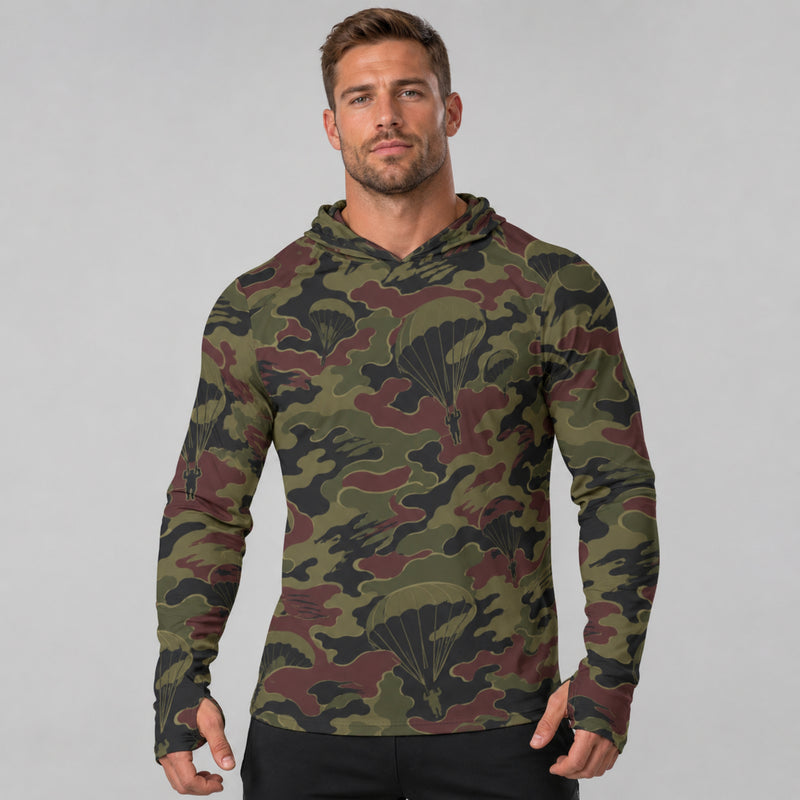 Airborne Maroon Drop CAMO Mens Sunscreen Sports Hoodie With Thumb Holes - default