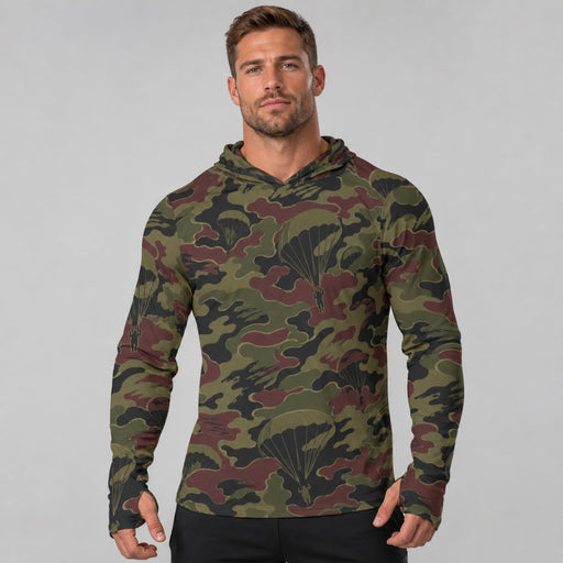 Airborne Maroon Drop CAMO Mens Sunscreen Sports Hoodie With Thumb Holes - default