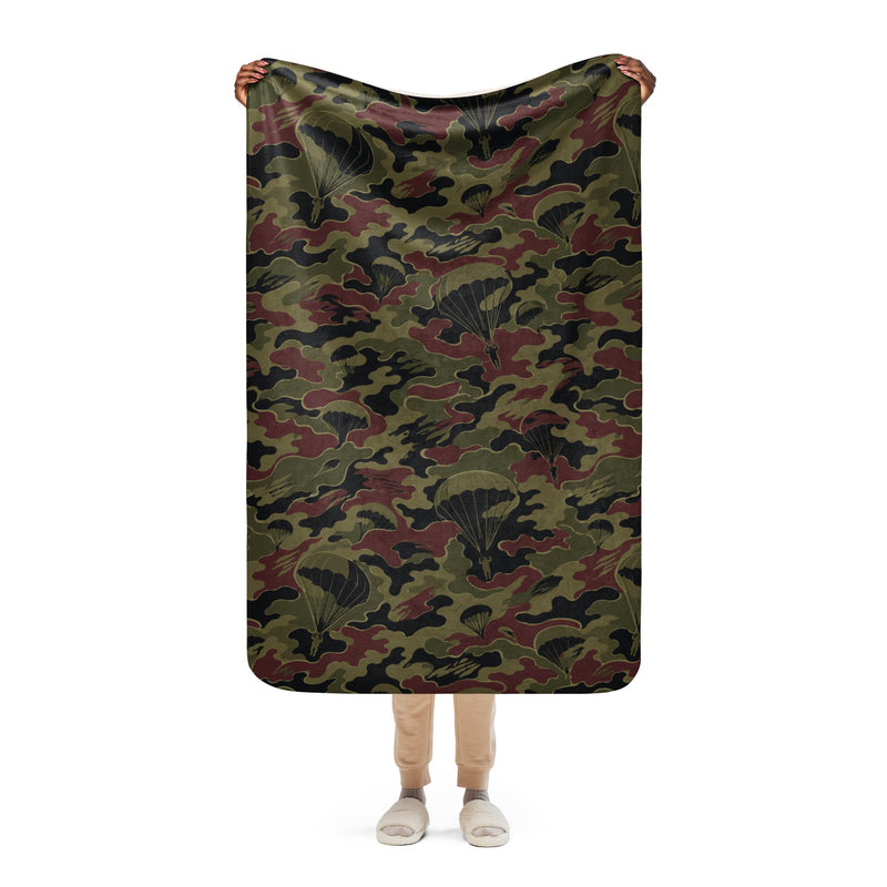 Airborne Maroon Drop CAMO Sherpa Blanket - 37″×57″