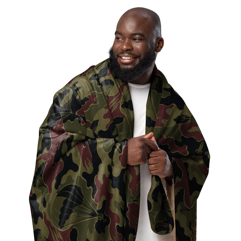 Airborne Maroon Drop CAMO Sherpa Blanket