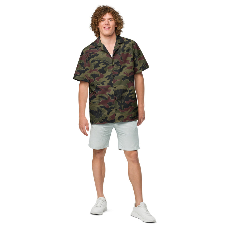 Airborne Maroon Drop CAMO Unisex Short-Sleeve Button Shirt - Button-Up
