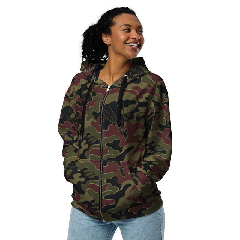 Airborne Maroon Drop CAMO Unisex Zip Hoodie