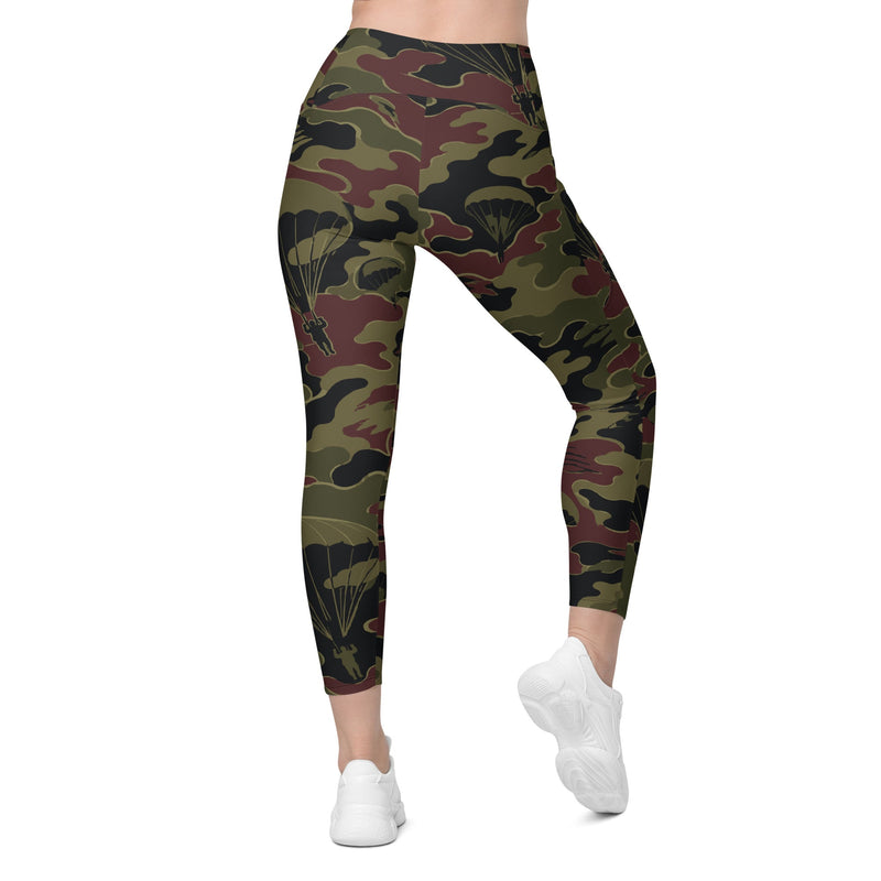 Airborne Maroon Drop CAMO Womens Leggings with Pockets - Women
