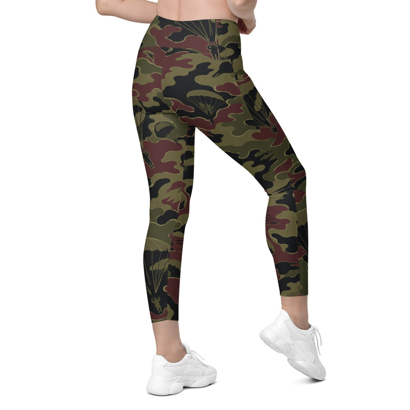 Airborne Maroon Drop CAMO Womens Leggings with Pockets - Women