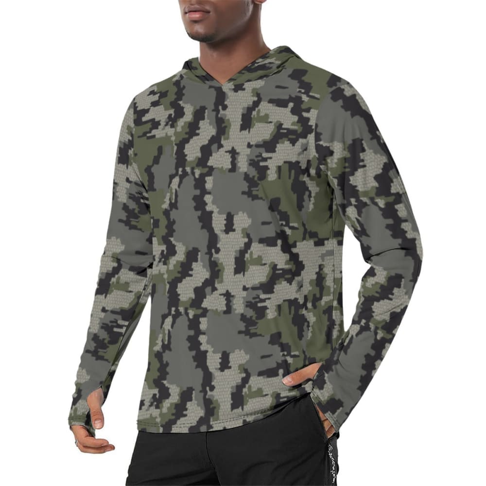 Alaska Alpine CAMO Men’s Sunscreen Sports Hoodie With Thumb Holes - S / White - Mens Sunscreen Sports Hoodie With Thumb Holes