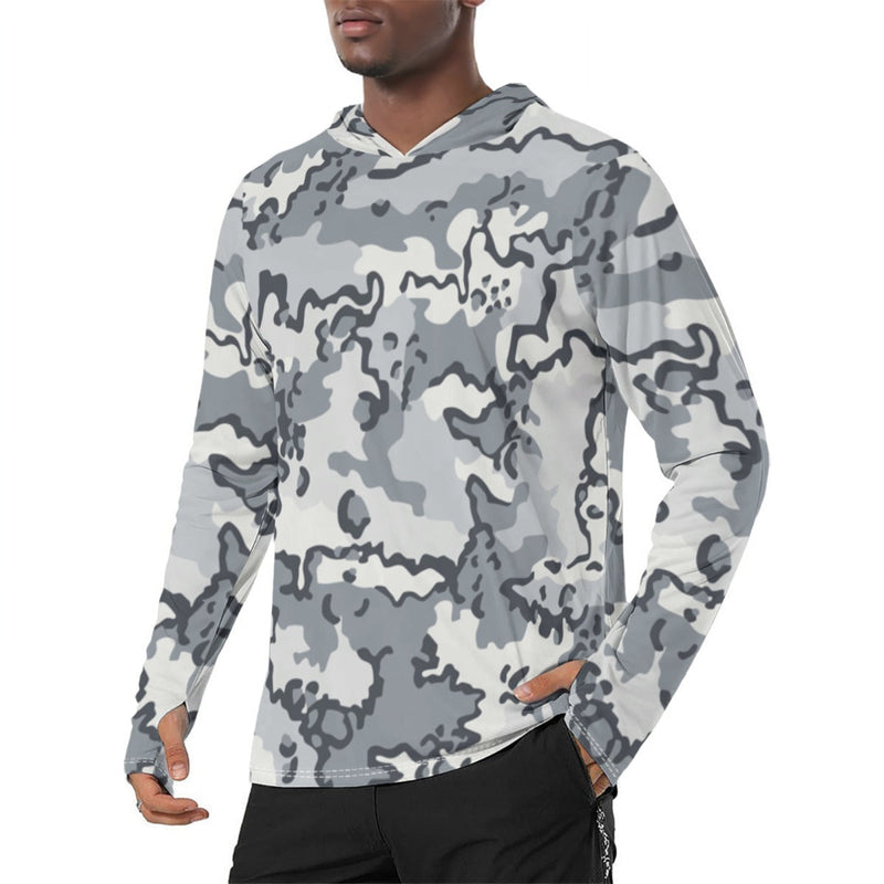 Alaska Chocolate Chip Arctic CAMO Mens Sunscreen Sports Hoodie With Thumb Holes - S / White
